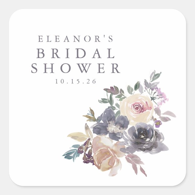 Pegatina Cuadrada Duste color morado de la harina floral nombre duch (Anverso)