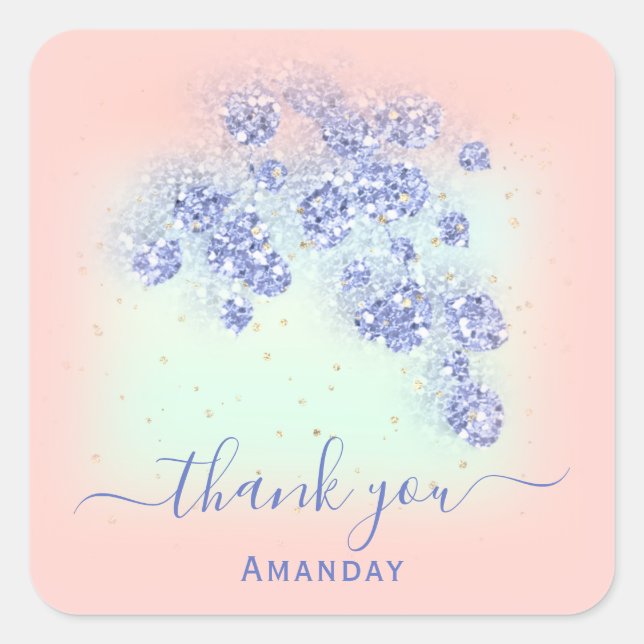 Pegatina Cuadrada Duste Purpurina Azul Floral Oro Confetti Peach (Anverso)