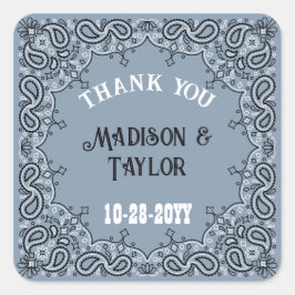 Pegatina Cuadrada Dusty Blue Bandana Gracias Boda Occidental