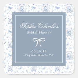 Pegatina Cuadrada Dusty Blue Chinoiserie Baby Shower
