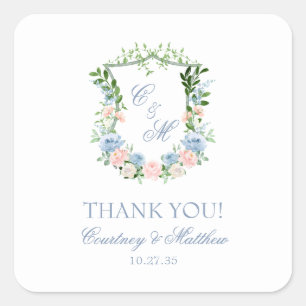 Pegatina Cuadrada Dusty Blue Cresta Floral Gracias