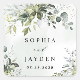 Pegatina Cuadrada Dusty Blue Eucalyptus Greenery Suculento Boda