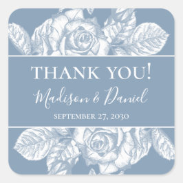 Pegatina Cuadrada Dusty Blue Floral Boda Gracias