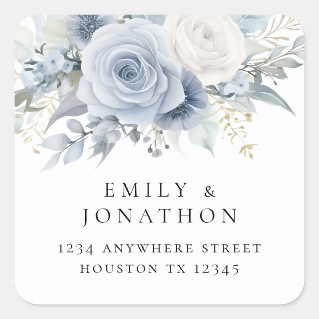 Pegatina Cuadrada Dusty Blue Florals Dirección de devolución Classi (Anverso)