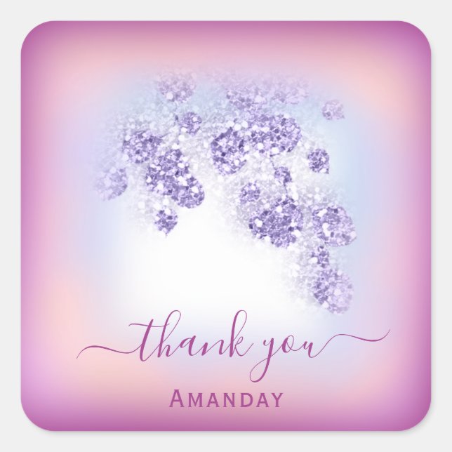 Pegatina Cuadrada Dusty Blue Glitter Berry Gracias 16º (Anverso)