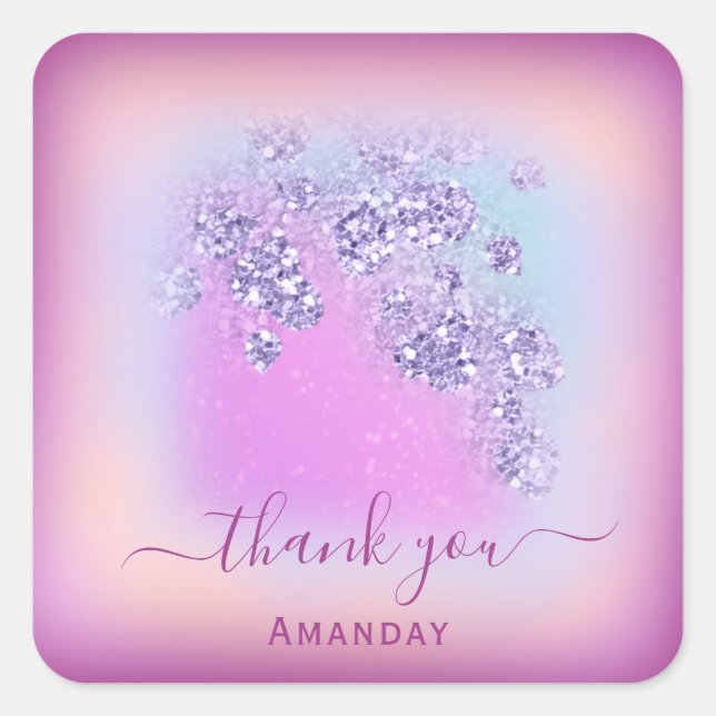 Pegatina Cuadrada Dusty Blue Glitter Berry Gracias 16º Glam (Anverso)