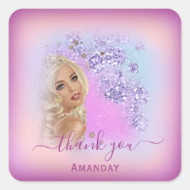 Pegatina Cuadrada Dusty Blue Glitter Berry Gracias Princesa de 16 añ