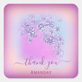 Pegatina Cuadrada Dusty Blue Glitter Berry Gracias Sweet 16th Glam