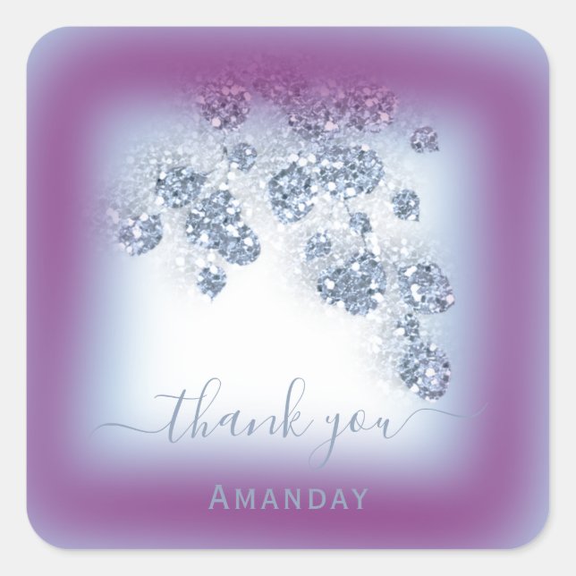 Pegatina Cuadrada Dusty Blue Glitter Floral Berry Bridal Cumpleaños  (Anverso)