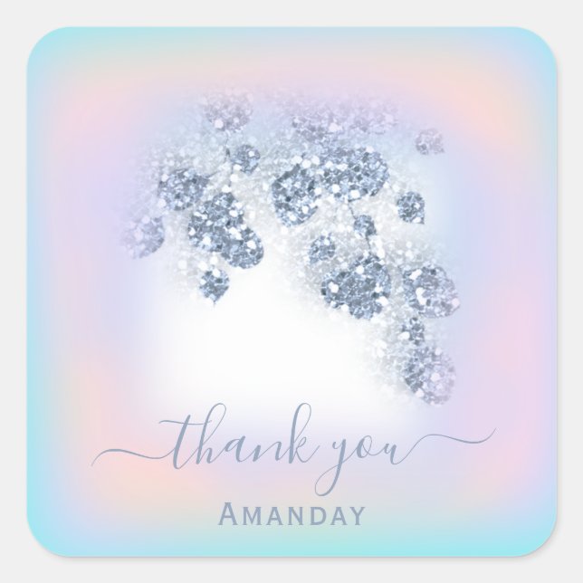 Pegatina Cuadrada Dusty Blue Glitter Peach Mint Gracias Sweet 16th (Anverso)