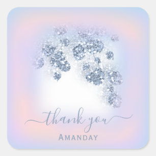 Pegatina Cuadrada Dusty Blue Glitter Peach Rose Agradecimientos Dulc