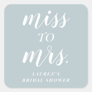 Pegatina Cuadrada Dusty Blue Miss a la Sra. Bridal Shower Favor