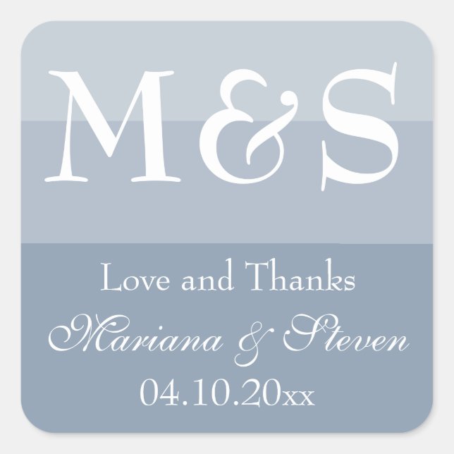 Pegatina Cuadrada Dusty Blue Modern Script Boda (Anverso)