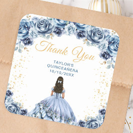 Pegatina Cuadrada Dusty Blue Princess Quinceañera Gracias