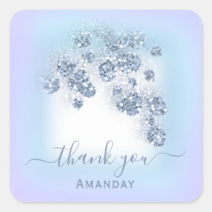 Pegatina Cuadrada Dusty Blue Purpurina Floral Purpl Bridal Sweet 16t