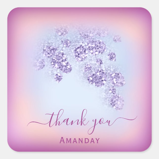 Pegatina Cuadrada Dusty Blue Purpurina Marsala Gracias Dulce 16 (Anverso)