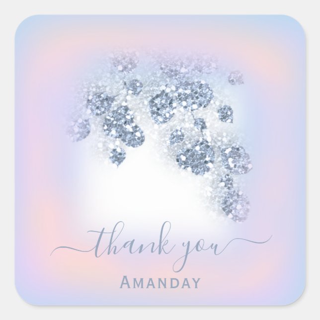 Pegatina Cuadrada Dusty Blue Purpurina Peach Rosa Thankl Sweet 16 (Anverso)