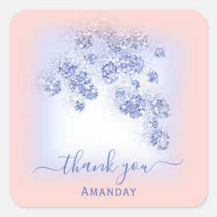 Pegatina Cuadrada Dusty Blue Purpurina Rosa Floral Rubor Sweet 16th