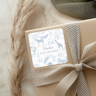 Pegatina Cuadrada Dusty Blue Safari de la Jungla para Baby Shower