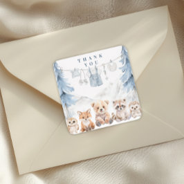 Pegatina Cuadrada Dusty Blue Storybook Forest Baby Shower