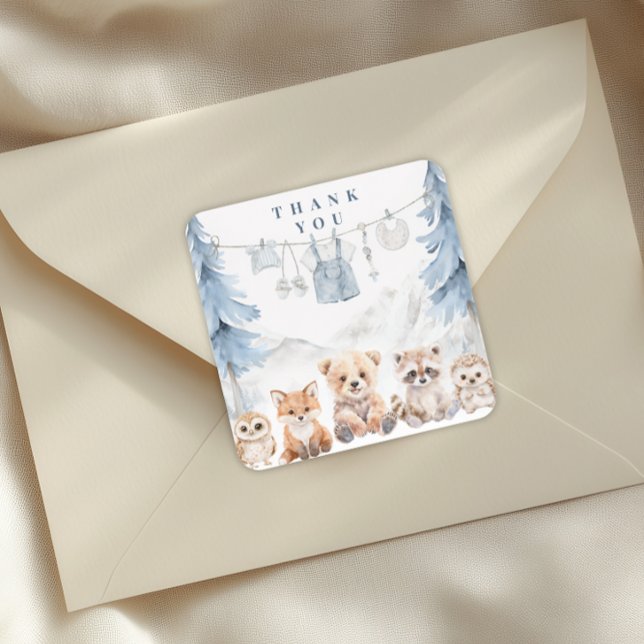 Pegatina Cuadrada Dusty Blue Storybook Forest Baby Shower (Subido por el creador)