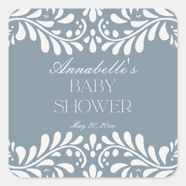 Pegatina Cuadrada Dusty Blue Talavera España Fiesta Boy Baby Shower (Anverso)