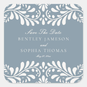 Pegatina Cuadrada Dusty Blue Talavera Fiesta Guardar el sobre de fec