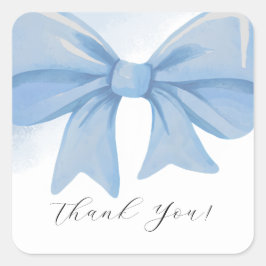 Pegatina Cuadrada Dusty Blue Watercolor Bow Baby Shower Gracias