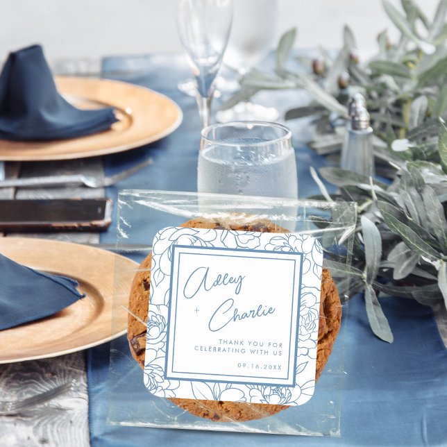 Pegatina Cuadrada Dusty Blue White Boyanical Wedding Favor Gracias (Subido por el creador)
