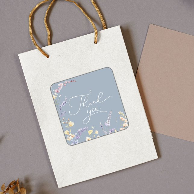 Pegatina Cuadrada Dusty Blue Wildflower Baby Shower Gracias (Subido por el creador)