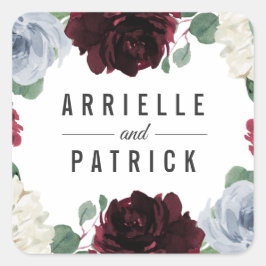 Pegatina Cuadrada Dusty Blue y Burgundy Cranberry Fall Wedding