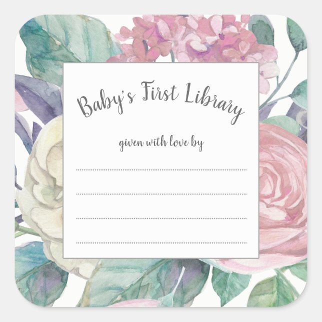 Pegatina Cuadrada Dusty chica floral rosa  de bebé placa de ducha (Anverso)