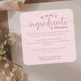 Pegatina Cuadrada Dusty Pink Ingredient Allergen Bakery Product