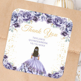 Pegatina Cuadrada Dusty Purple Princess Quinceañera Gracias