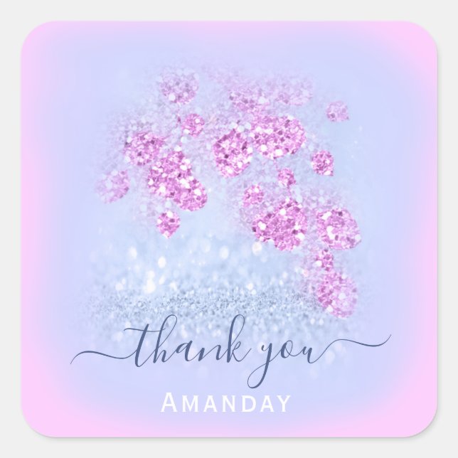 Pegatina Cuadrada Dusty rosa Purpurina azul dulce Floral 16º ombre (Anverso)