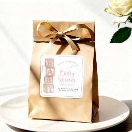 Pegatina Cuadrada Dusty Rose Baby Blocks Baby Shower Favor Sticker