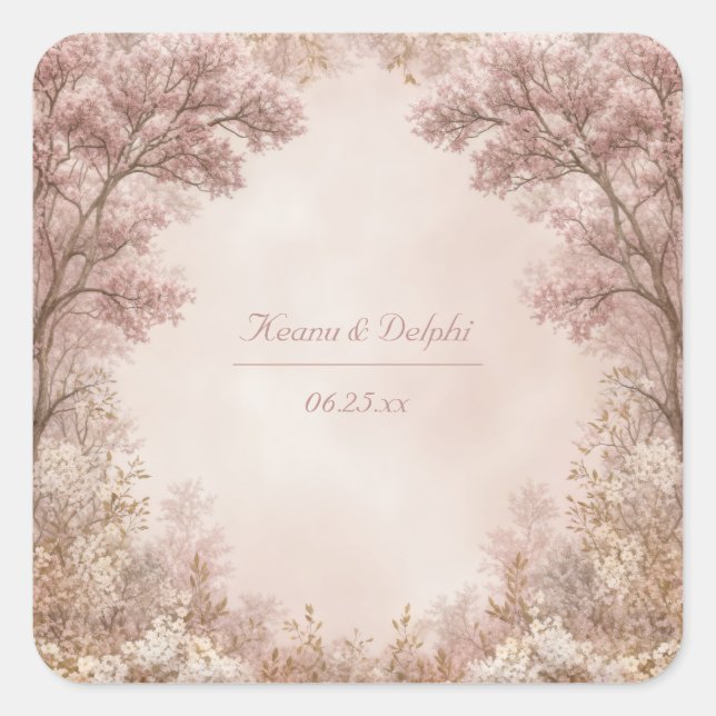 Pegatina Cuadrada Dusty Rose Ethereal Forest Arch Wedding (Anverso)