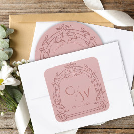 Pegatina Cuadrada Dusty Rose Ornate Arch Botanical Wedding Envelope 