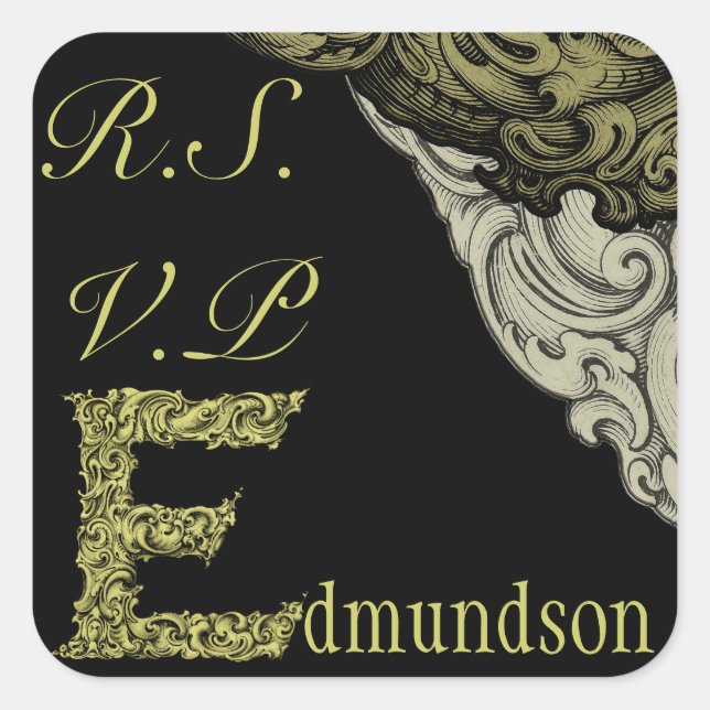 Pegatina Cuadrada E - El Alfabeto Falck (Oro) (Boda) (Anverso)