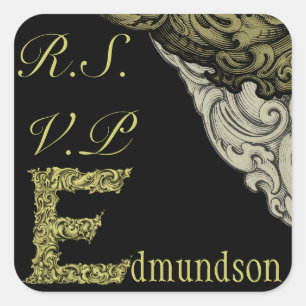 Pegatina Cuadrada E - El Alfabeto Falck (Oro) (Boda)
