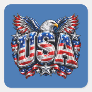 Pegatina cuadrada Eagle USA deportiva 3D brillante