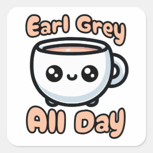 Pegatina Cuadrada ¡Earl Gray Todo El Día! Personalizado de Cute Earl