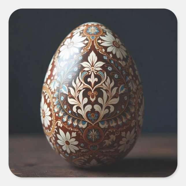 Pegatina Cuadrada Earthy Floral Easter Egg (Anverso)
