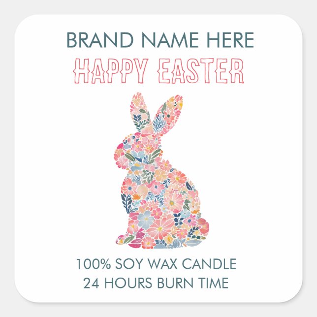 Pegatina Cuadrada Easter Bunny Custom Candle Label (Anverso)