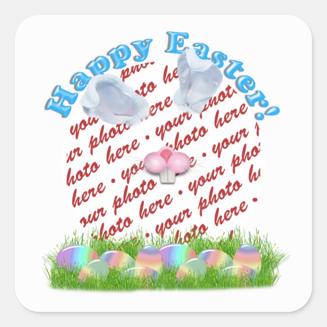 Pegatina Cuadrada Easter Bunny (Ears & Nose Adjustable) Photo Frame (Anverso)