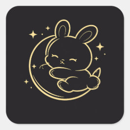 Pegatina Cuadrada Easter Bunny Moon Gold Line Art Sticker