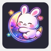 Easter Bunny Sleeping on Galaxy Moon Neon Sticker