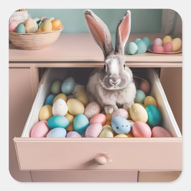Pegatina Cuadrada Easter Bunny Surprise (Anverso)