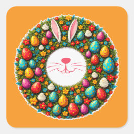Pegatina Cuadrada Easter Bunny Wreath – Cute Style Autocolante