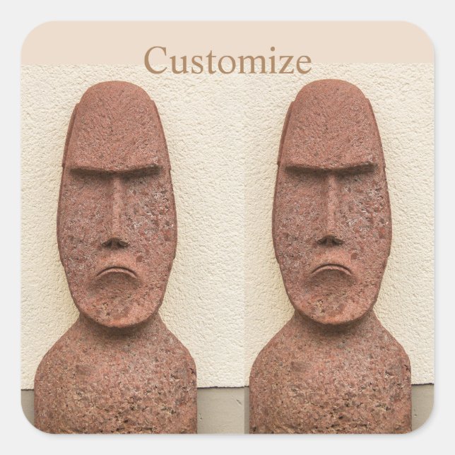 Pegatina Cuadrada Easter Island Moai Head Thunder_Cove (Anverso)